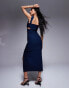 Vesper cut out detail front split midaxi dress in navy