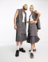 COLLUSION Unisex longline waistcoat in dark grey pinstripe co-ord