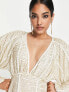 ASOS DESIGN embellished smock mini dress with gold linear embellishment