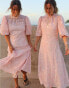 Labelrail x Collyer Twins high neck midaxi dress with sheer embroidery in pale pink