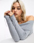 COLLUSION knitted ribbed bardot jumper with distressed details in blue marl