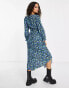 Nobody's Child Petite Rosie sweetheart midi tea dress in blue and green floral