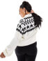 Threadbare Plus Ski high neck printed jumper with fringing in monochrome