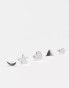 Monki 5 pack stud earrings star, moon and heart in silver