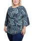 Plus Size 3/4 Sleeve Pleat-Waist Top