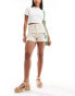 Pieces cotton beach shorts with mono solar print embroidery in cream