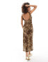 Miss Selfridge slash neck scoop back maxi dress in animal print