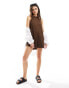 ASOS DESIGN halter neck playsuit with bra strap back detail in brown