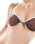 Reclaimed Vintage underwire bikini top with lace trim and bows in brown