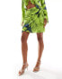 YAS tie side wrap mini skirt co-ord in lime print - MULTI