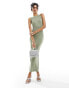 4th & Reckless sleeveless all over hotfix diamante midaxi dress in olive