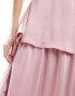 Vila Bridesmaid satin tiered maxi dress with tie belt in light pink