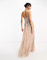 Maya Bridesmaid wrap front maxi tulle dress with tonal delicate sequin in taupe blush co ord