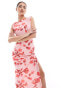 ASOS DESIGN sleeveless maxi dress with low back in pink and red rose print