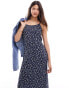 Miss Selfridge strappy scoop neck midaxi slip sundress in blue ditsy