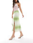 Monki mesh midi skirt with side split in green ombre stripe