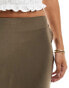 Brave Soul satin midi skirt in khaki