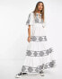 Reclaimed Vintage limited edition maxi smock dress in white with contrast black embroidery