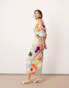 ASOS EDITION bardot bow tie neck detail midi dress in mixed floral print