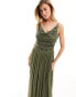 Beauut Bridesmaid embellished cowl neck maxi dress in khaki