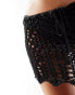 COLLUSION beach knitted low rise crochet micro mini skirt in black