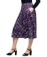 Women's Purple Print Elastic Waist Pocket Midi Skirt