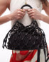 Topshop Griffin faux leather macrame grab bag in black