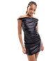 Mango bardot twist leather look dress in black