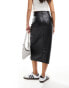 Vero Moda high waisted faux leather midi skirt in black