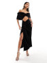 ASOS DESIGN velvet two in one fallen shoulder maxi dress in black