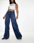 Bershka high waisted wide leg jeans in dark blue