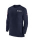 Men's Navy New England Patriots Sideline Coach UV Performance Long Sleeve T-Shirt