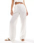 Bershka tie waist wide leg linen trousers in white