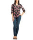 Juniors' Floral-Print Button-Front Roll-Tab-Sleeve Shirt