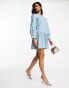 Never Fully Dressed embellished smock mini dress in denim jacquard