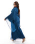 ASOS DESIGN Curve exaggerated sleeve wrap bias maxi dress in crinkle chiffon in steel blue