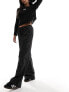 Monki drawstring straight leg trousers in black pinstripe