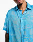 ASOS DESIGN boxy shirt in blue abstract burnout design in blue