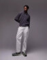 Topman oversized fit long sleeve zip through polo with plisse in charcoal