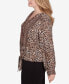 Plus Size Split Neck Embellished Animal Placement Print Tie Front Top