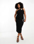 Forever New Curve asymmetrical diamante teardop midi dress in black