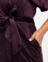 Closet London Plus kimono sleeve velvet midi dress with wrap tie in plum