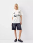 Bershka oversized 'Malibu' graphic football tee in ecru