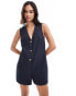 ASOS DESIGN v neck button through playsuit in navy