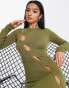 I Saw It First Petite knitted asymmetric cut out mini dress in olive