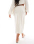 In The Style Plus linen look drawstring midaxi skirt in stone