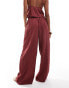 Esmee Exclusive beach textured wide leg trouser co-ord in cherry red