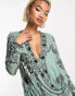 ASOS DESIGN drape embellished mini dress with floral artwork in teal