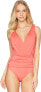 Jantzen 145011 Women's Solid Draped One Piece Swimsuit Color Amazon Coral Sz 8