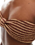 Miss Selfridge crinkle stripe knot front bandeau bikini top in neutral stripe